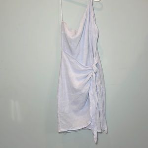 HELLO MOLLY Light blue, one shoulder , faux wrap dress